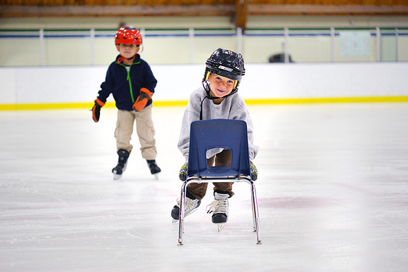 Ice skating instruction at summer camp